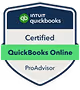 Intuit QuickBooks Certified QuickBooks Online ProAdvisor badge with green and blue accents.